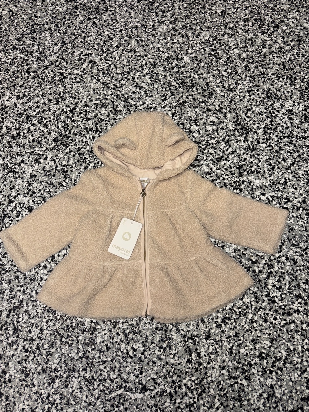 Mayoral Beige Hooded Peplum Puffer Jacket for Kids